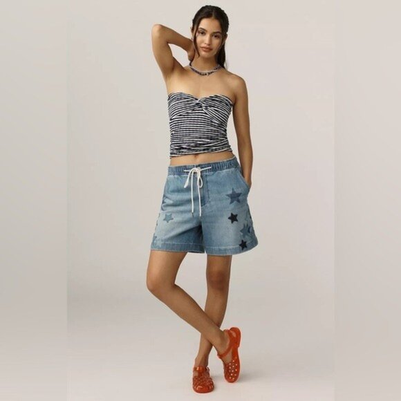 NWT Size M - Pilcro Star-Embellished Pull-On Jean Shorts (NWT US$118) - Picture 5 of 16
